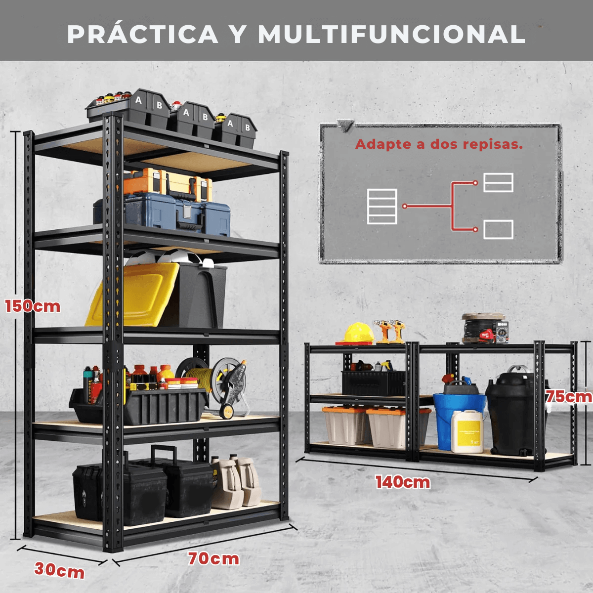 FlexiRack™ 5-Tier Metal Shelving Unit for Garage, Kitchen & Utility Room — 2,000 lb total load