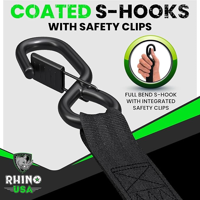 4-Pack Rhino USA Retractable Ratchet Tie-Down Straps — 1″ × 16 ft 5 in, Heavy-Duty