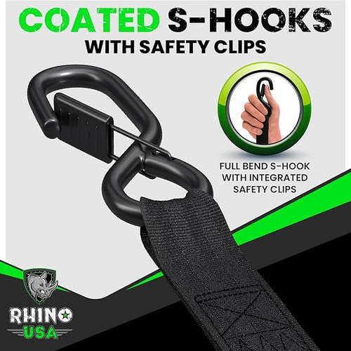 4-Pack Rhino USA Retractable Ratchet Tie-Down Straps — 1″ × 16 ft 5 in, Heavy-Duty