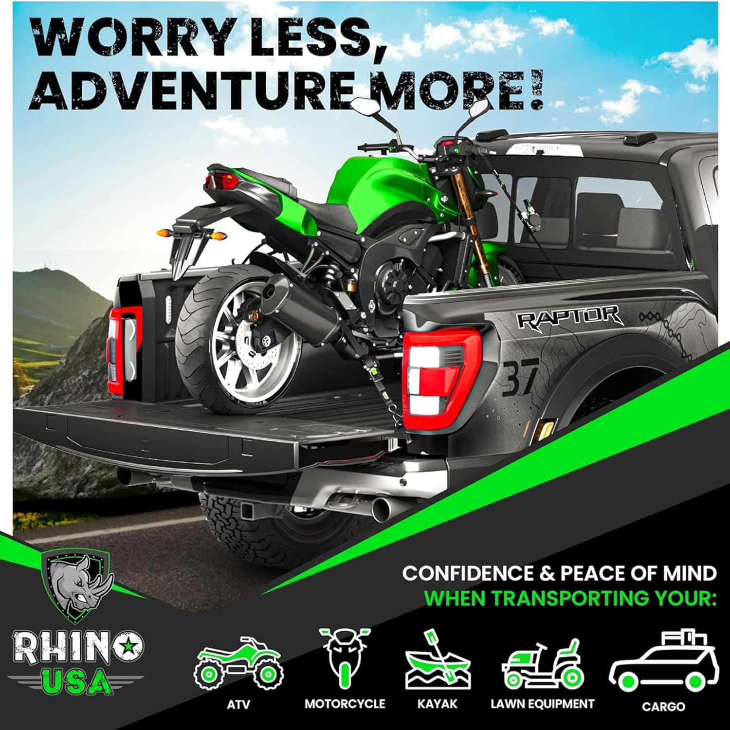 4-Pack Rhino USA Retractable Ratchet Tie-Down Straps — 1″ × 16 ft 5 in, Heavy-Duty
