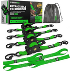 4-Pack Rhino USA Retractable Ratchet Tie-Down Straps — 1″ × 16 ft 5 in, Heavy-Duty