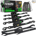 4-Pack Rhino USA Retractable Ratchet Tie-Down Straps — 1″ × 16 ft 5 in, Heavy-Duty