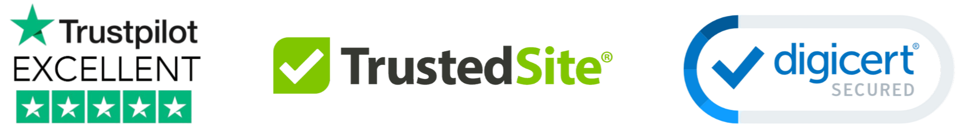 Trustpilot Excellent, TrustedSite e DigiCert Secured